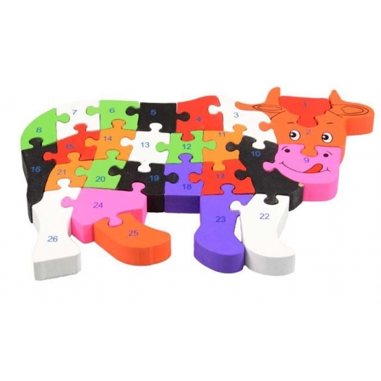 Vzdělávací drevené puzzle krava
