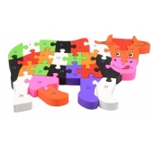 Vzdělávací drevené puzzle krava