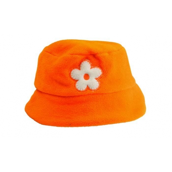 Detská čiapka fleecová oranžová s kvetinou