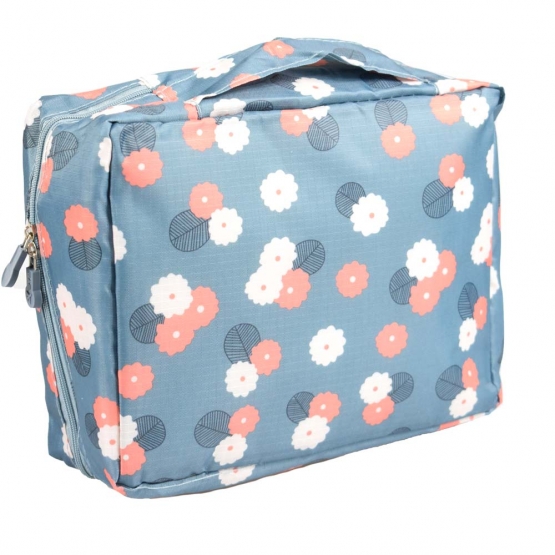 Kozmetická taška Travel modrá s kvetmi