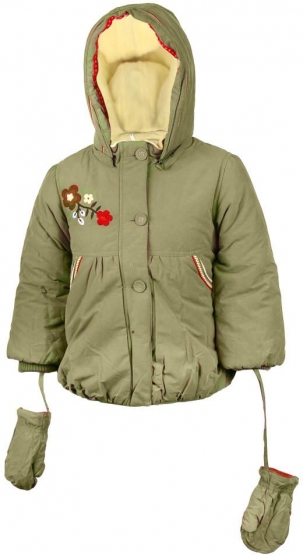 Dievčenské zateplený kabátik s rukavičkami khaki veľ. 98