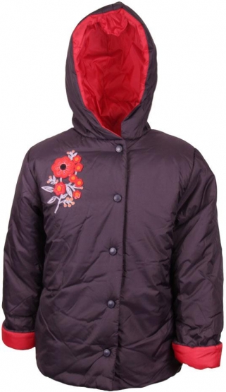 Dievčenské zimné fialový kabát s kvetinovou aplikáciou vel. 158