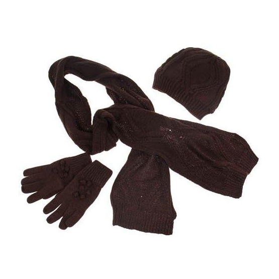 Detský pletený set šál, rukavice a čiapky hnedá veľ. M