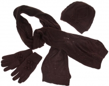 Detský pletený set šál, rukavice a čiapky hnedá veľ. XL