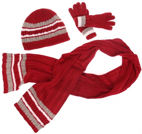 Detský pletený set šál, rukavice a čiapky červená veľ. L