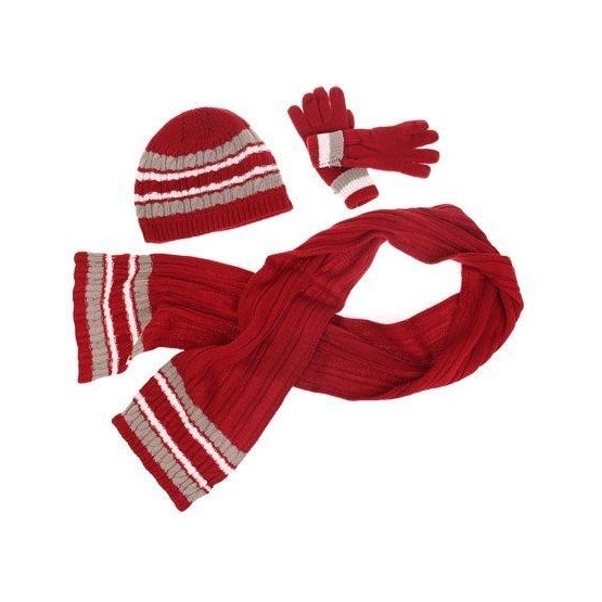 Detský pletený set šál, rukavice a čiapky červená veľ. M