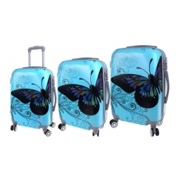 Sada 3 škrupinových kufrov (Blue Butterfly)