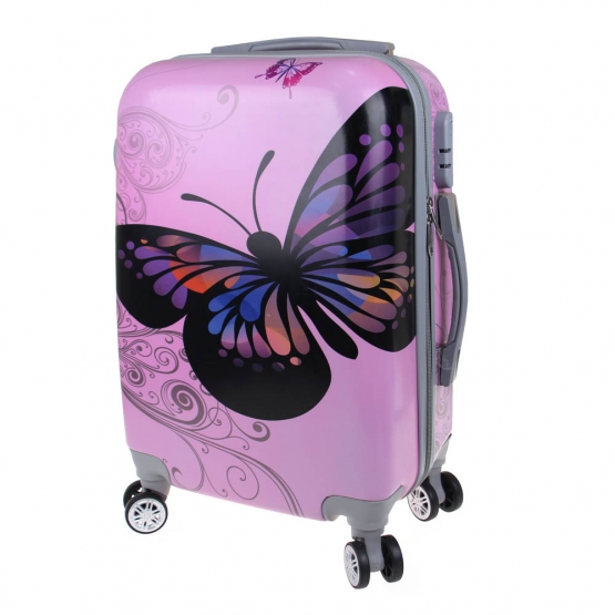 Sada 3 škrupinových kufrov (Pink Butterfly)