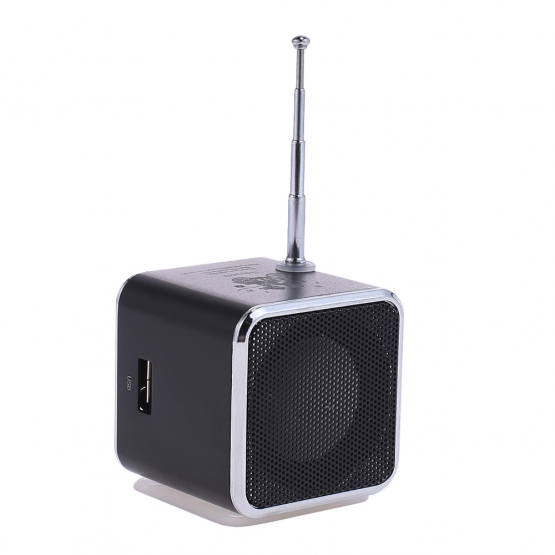Mini bezdrôtové prenosné FM LED rádio čierne