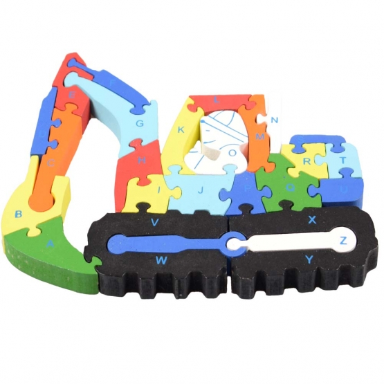 Vzdělávací drevené puzzle bager