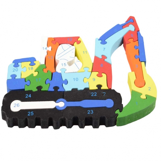 Vzdělávací drevené puzzle bager
