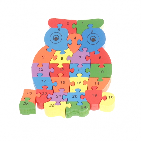 Vzdelávacie drevené puzzle sova var.1