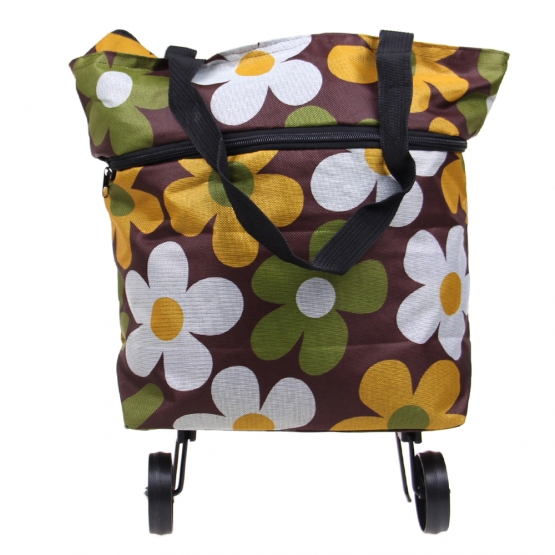 Nákupná taška s kolieskami hnedá s kvetmi Nákupná taška s kolieskami hnedá s kvetmi