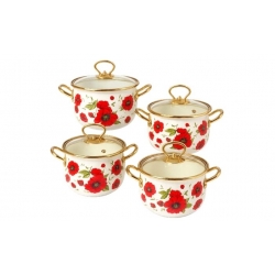 8-dielna sada smaltovaných hrncov červený mak