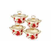 8-dielna sada smaltovaných hrncov červený mak