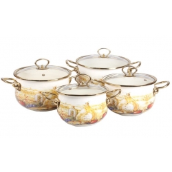 8-dielna sada smaltovaných hrncov zátišie