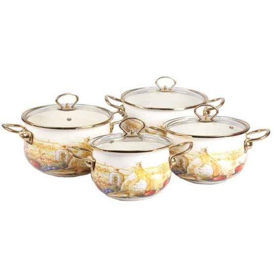 8-dielna sada smaltovaných hrncov zátišie