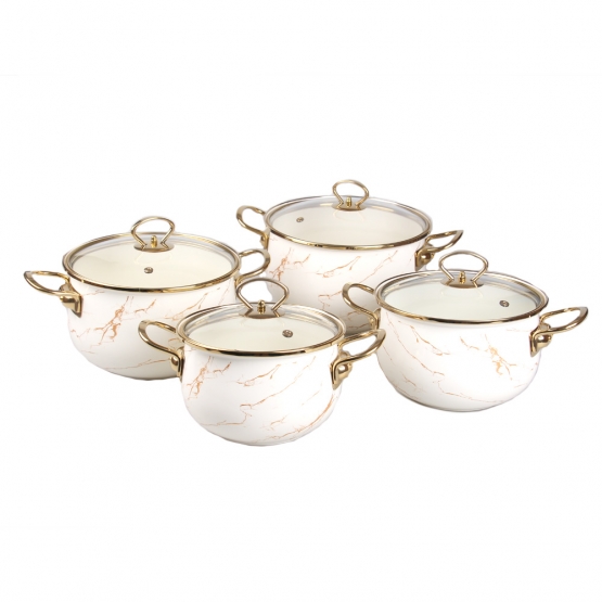 8-dielna sada smaltovaných hrncov zlatý mramor