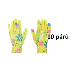 Záhradné rukavice zelené s kvietkami 10ks