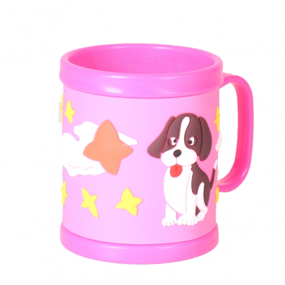 Hrnček detský plastový (ružový s psíkom a méďou)