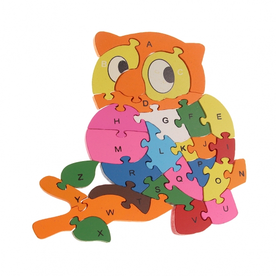 Vzdelávacie drevené puzzle sova var.2