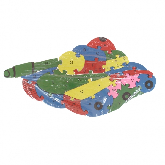 Vzdělávací drevené puzzle tank