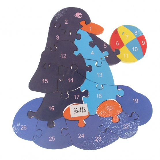 Vzdělávací drevené puzzle tučniak s loptou