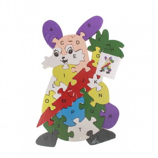 Vzdělávací drevené puzzle králiček s mrkvou