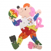 Vzdělávací drevené puzzle psík s loptou