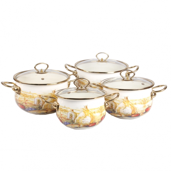 8-dielna sada smaltovaných hrncov zátišie