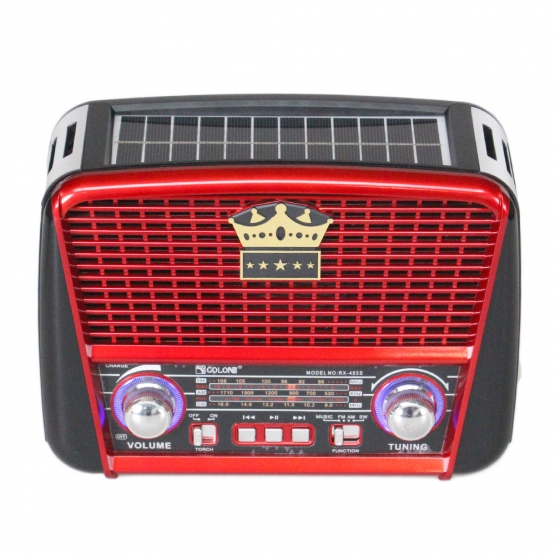 Prenosné 3pásmové solárne rádio hnedo-červené KORUNA