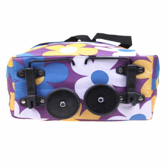 Nákupná taška s kolieskami fialová s kvetmi