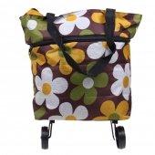 Nákupná taška s kolieskami hnedá s kvetmi