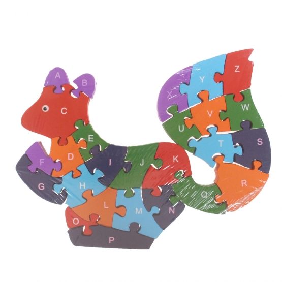 Vzdělávací drevené puzzle veverička