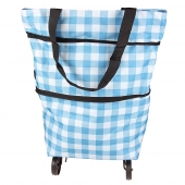 Nákupná taška s kolieskami kockovaná modrá
