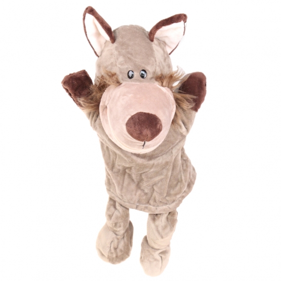 Plyšový maňuška s nohami na ruku vlk