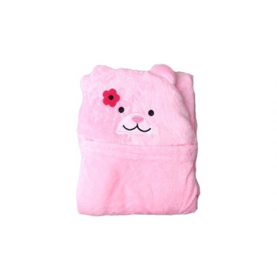 Detská deka Happy Baby ružová - medvedík s kvietkom