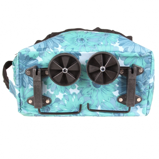 Nákupná taška s kolieskami modrá s kvetmi