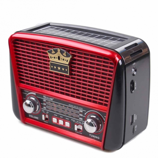 Prenosné 3 pásmové solárne rádio čierno-červené KORUNA