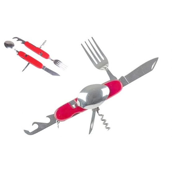 Multifunkčný kempingový príbor JIN BIN LI červený