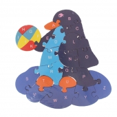 Vzdělávací drevené puzzle tučniak s loptou