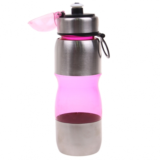 Fľaša na pitie s plastovým náustkom ružová