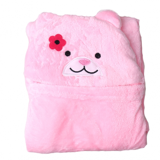 Detská deka Happy Baby ružová - medvedík s kvietkom
