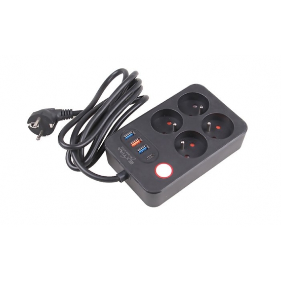 Predlžovací kábel 2 m so 4 výstupmi a USB