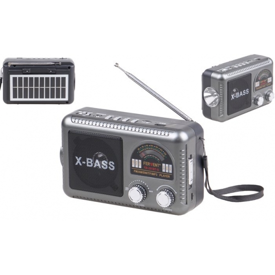 Solárne 3pásmové rádio FERVENT šedé