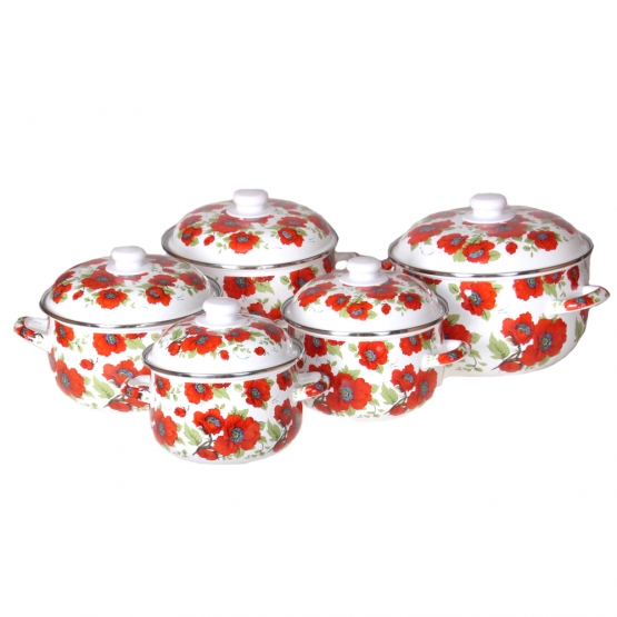 10-dielna sada smaltovaných hrncov červený mak