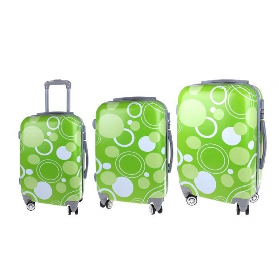 Sada 3 škrupinových kufrov (Zelené krúžky)