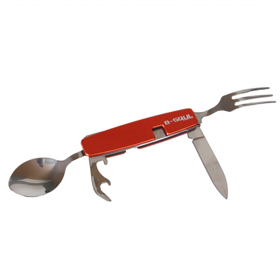 Rozkladací multifunkčný kempingový príbor B-SQUL červený