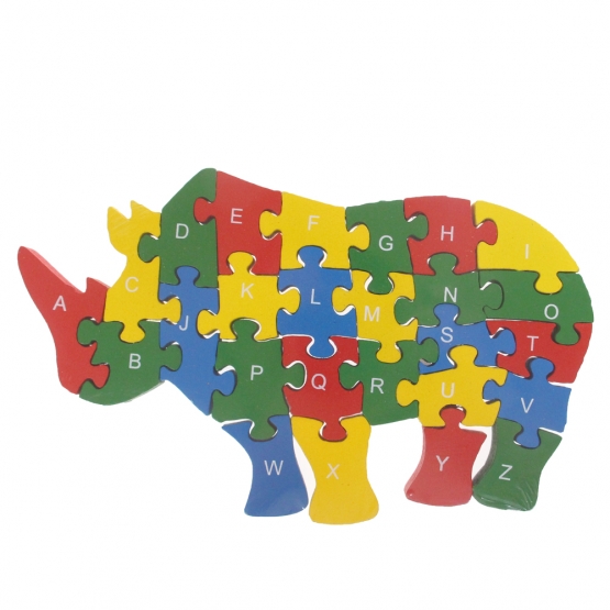 Vzdělávací drevené puzzle nosorožec