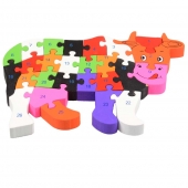 Vzdělávací drevené puzzle krava